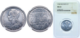 Réunion (1848-date) French colony 1948 2 Francs (Mule) Aluminium Paris Mint 2.1g NGC MS 63 KM 14