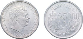 Romania Kingdom 1946 25000 Lei - Mihai I Silver (.700) Bucharest Mint (2372600) 12.6g UNC KM 70 Schön 86