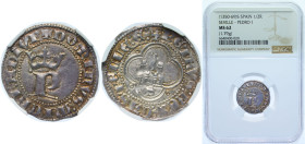 Spain Kingdom of Castile and Leon 1350 - 1366 ½ Real - Pedro I Silver (.931) Seville Mint 1.7g NGC MS 62 AB 384