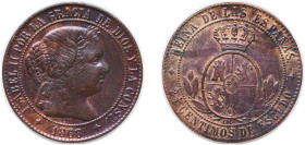 Spain Kingdom 1868 OM 2½ Centimos de Escudo - Isabel II Bronze Jubia Mint 6.3g XF KM 634.2