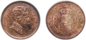 Spain Kingdom 1904 *04 SMV 2 Centimos - Alfonso XIII (4th portrait) Bronze Madrid Mint (10000000) 2.2g UNC KM 722