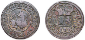 Spain Kingdom 1720 B 2 Maravedis - Felipe V Copper Barcelona Mint 4.4g VF KM 302.1