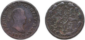 Spain Kingdom 1815 J 8 Maravedis - Fernando VII (1st portrait) Copper Jubia Mint 10g VF KM 461