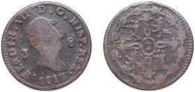 Spain Kingdom 1817 J 8 Maravedis - Fernando VII (1st portrait) Copper Jubia Mint 9.6g VF KM 461