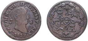 Spain Kingdom 1817 J 8 Maravedis - Fernando VII (1st portrait) Copper Jubia Mint 10.3g VF KM 461