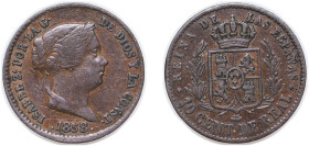 Spain Kingdom 1858 10 Centimos de Real - Isabel II Copper Segovia Mint 3.9g VF KM 603