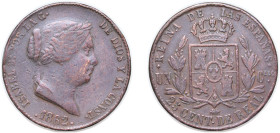 Spain Kingdom 1862 25 Centimos de Real - Isabel II Copper Segovia Mint 9.5g VF KM 615.2