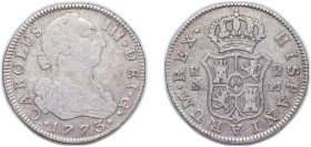 Spain Kingdom 1773 M PJ 2 Reales - Carlos III (2nd type) Silver (.813) Madrid Mint 5.7g VF KM 412.1