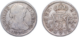 Spain Kingdom 1776 S CF 2 Reales - Carlos III (2nd type) Silver (.813) Seville Mint 5.7g VF KM 412.2