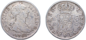 Spain Kingdom 1788 S C 2 Reales - Carlos III (2nd type) Silver (.813) Seville Mint 5.8g VF KM 412.2