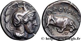 LUCANIA - THOURIOI
Type : Nomos, statère ou didrachme 
Date : c. 400-350 AC. 
Mint name / Town : Thurium, Lucanie 
Metal : silver 
Diameter : 21  mm
O...