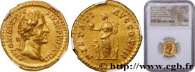 ANTONINUS PIUS
Type : Aureus 
Date : 159-160 
Mint name / Town : Rome 
Metal : gold 
Diameter : 19,5  mm
Orientation dies : 5  h.
Weight : 7,21  g.
Ra...