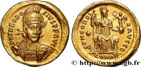 THEODOSIUS II
Type : Solidus 
Date : 408-420 
Mint name / Town : Constantinople 
Metal : gold 
Diameter : 20,5  mm
Orientation dies : 6  h.
Weight : 4...
