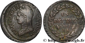 CONSULATE
Type : Un décime Dupré, grand module, hybride, frappe décentrée 
Date : An 8 (1799-1800) 
Mint name / Town : Metz 
Quantity minted : 9995832...