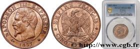 SECOND EMPIRE
Type : Cinq centimes Napoléon III, tête nue 
Date : 1857 
Mint name / Town : Marseille 
Quantity minted : 4187539 
Metal : bronze 
Diame...