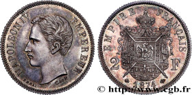 NAPOLEON IV
Type : Essai de 2 francs 
Date : 1874 
Mint name / Town : Bruxelles 
Quantity minted : --- 
Metal : silver 
Diameter : 27,49  mm
Orientati...