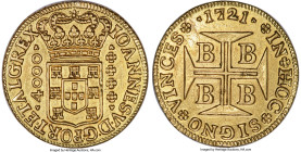 João V gold 4000 Reis 1721-B AU (Mount Removed), Bahia mint, KM106, LMB-67. 10.8gm. HID09801242017 © 2024 Heritage Auctions | All Rights Reserved