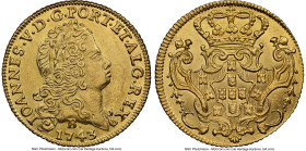 João V gold 6400 Reis (Peça) 1743-B MS61 NGC, Bahia mint, KM151, LMB-143. With only 8 examples of the type certified by NGC, this offering is tied wit...