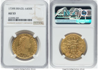João V gold 6400 Reis (Peça) 1739-R AU53 NGC, Rio de Janeiro mint, KM149, LMB-214. Second type, italic shield. HID09801242017 © 2024 Heritage Auctions...