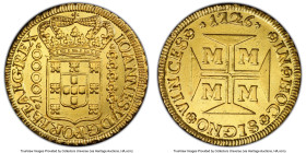 João V gold 10000 Reis 1726-M AU Details (Cleaned) PCGS, Minas Gerais mint, KM116, LMB-246. Center-struck and boldly-rendered, this planchet exhibits ...