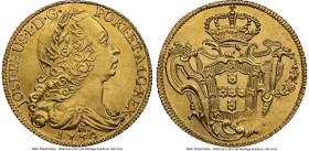 José I gold 6400 Reis (Peça) 1754-R MS64 NGC, Rio de Janeiro mint, KM172.2, LMB-422. This elusive type is tied with one other in the "Top Pop" grade, ...