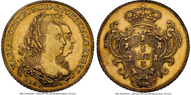 Maria I & Pedro III gold 6400 Reis 1781-R AU Details (Cleaned) NGC, Rio de Janeiro mint, KM199.2, LMB-463. A charming offering exhibiting honey surfac...