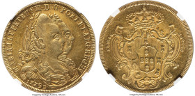 Maria I & Pedro III gold 6400 Reis 1779-B AU58 NGC, Bahia mint, KM199.1, LMB-484. This alluring example is awash in a splendid terracotta patina that ...