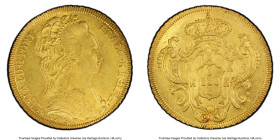 Maria I gold "Bejeweled Headdress" 6400 Reis (Peça) 1789-R AU58 PCGS, Rio de Janeiro mint, KM226.1, LMB-527. On the cusp of a Mint State designation, ...