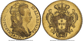Maria I gold 6400 Reis 1805-R AU58 NGC, Rio de Janeiro mint, KM236.1, LMB-543. Lightly handled surfaces with champagne luster. HID09801242017 © 2024 H...