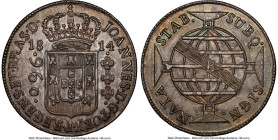 João Prince Regent 960 Reis 1814-B MS62 NGC, Bahia mint, KM307.1, LMB-399. Overstruck on a Mexican 8 Reales 1788 Mo-FM. Olive-plum and argent tones wi...