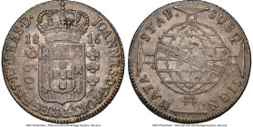 João Prince Regent 960 Reis 1816-B MS61 NGC, Bahia mint, KM307.1, LMB-401a. Struck on Spain Ferdinand VII 8 Reales 1814 M-GJ (Madrid mint). Well-kept ...