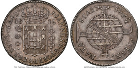 João Prince Regent 960 Reis 1816-B AU58 NGC, Bahia mint, KM307.1, LMB-401a. Struck on Spain Ferdinand VII 8 Reales 1808-1809 S-CJ (Seville mint). Stru...