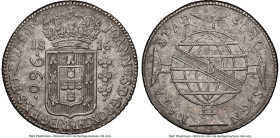 João Prince Regent 960 Reis 1816-B AU Details (Cleaned) NGC, Bahia mint, KM307.1. LMB-401a. Overstruck on an 1804 Mexico (Mo-TH) 8 Reales host. HID098...