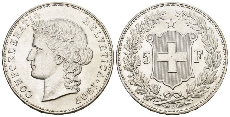 SCHWEIZ. EIDGENOSSENSCHAFT. 5 Franken 1907 B, Bern. 24.99 g. Divo 236. HMZ 2-119...