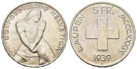 SCHWEIZ. EIDGENOSSENSCHAFT. 5 Franken 1939 Laupentaler Silber 15g selten fast unzirkzuliert Dieses Los unterliegt bei Auslieferung in der Schweiz der ...