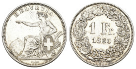 SCHWEIZ. EIDGENOSSENSCHAFT. 1 Franken 1860 B, Bern. Divo 29. HMZ 2-1203d. Äusserst seltene Erhaltung vorzüglich bis unzirluliert Dieses Los unterliegt...