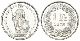 SCHWEIZ. EIDGENOSSENSCHAFT. 1 Franken 1875 B, Bern. Divo 51. HMZ 2-1204a. Äusserst seltene Erhaltung unzirkuliert Dieses Los unterliegt bei Auslieferu...