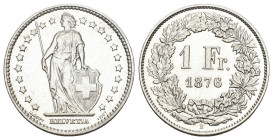 SCHWEIZ. EIDGENOSSENSCHAFT. 1 Franken 1876 B, Bern. 4.97 g. Divo 56. HMZ 2-1204b. Leicht gereinigt / Minor cleaning vorzüglich Dieses Los unterliegt b...