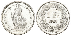 SCHWEIZ. EIDGENOSSENSCHAFT. 1 Franken 1901 B, Bern. Divo 182. HMZ 2-1204 fast unzirkuliert Dieses Los unterliegt bei Auslieferung in der Schweiz der M...