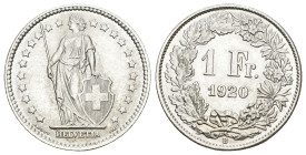 SCHWEIZ. EIDGENOSSENSCHAFT. 1 Franken 1920 B, Bern. 4.98 g. Divo 334. HMZ 2-1204z. Vorzüglich Dieses Los unterliegt bei Auslieferung in der Schweiz de...