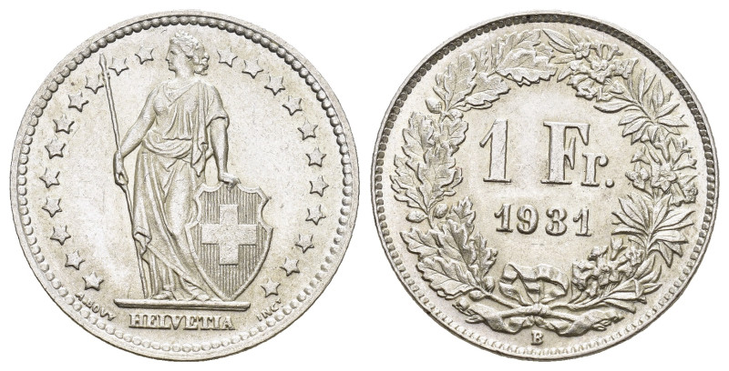 SCHWEIZ. EIDGENOSSENSCHAFT. 1 Franken 1931 B, Bern. 5.00 g. Divo 402. HMZ 2-1204...