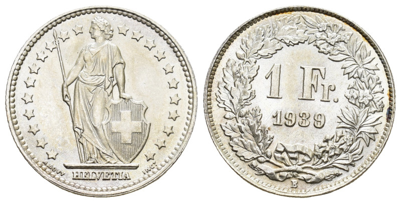 SCHWEIZ. EIDGENOSSENSCHAFT. 1 Franken 1939 B, Bern. 5.00 g. Divo 402. HMZ 2-1204...