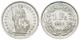 SCHWEIZ. EIDGENOSSENSCHAFT. 1 Franken 1945 B, Bern. 5.00 g. Divo 402. HMZ 2-1204 fast unzirkuliert Dieses Los unterliegt bei Auslieferung in der Schwe...