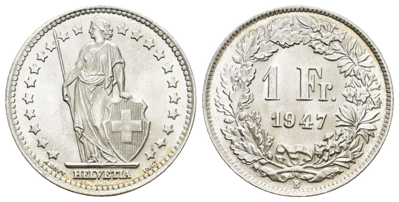 SCHWEIZ. EIDGENOSSENSCHAFT. 1 Franken 1947 B, Bern. 5.00 g. Divo 402. HMZ 2-1204...