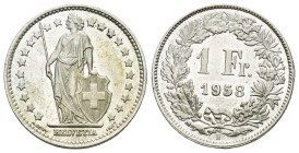 SCHWEIZ. EIDGENOSSENSCHAFT. 1 Franken 1958 B, Bern. 5.00 g. Divo 402. HMZ 2-1204 fast unzirkuliert Dieses Los unterliegt bei Auslieferung in der Schwe...