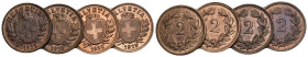 SCHWEIZ EIDGENOSSENSCHAFT 2 Rappen 1918,1927,1929,1930 in Kupfer 4 Stk KM 4.1 alle unzirkuliert Dieses Los unterliegt bei Auslieferung in der Schweiz ...