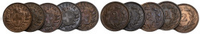 SCHWEIZ EIDGENOSSENSCHAFT 2 Rappen 1914,1915,1919,1920,1925 in Kupfer KM 4.1 alle bis unzirkuliert Dieses Los unterliegt bei Auslieferung in der Schwe...