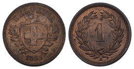 SCHWEIZ. EIDGENOSSENSCHAFT 1 Rappen 1863 . Divo 11. HMZ 2-1215. Selten in dieser Erhaltung bis unzirkuliert Dieses Los unterliegt bei Auslieferung in ...