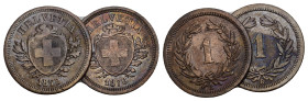 SCHWEIZ. EIDGENOSSENSCHAFT 1 Rappen 1875+1876. Divo 11. HMZ 2-1215. sehr schön Dieses Los unterliegt bei Auslieferung in der Schweiz der Margenbesteue...