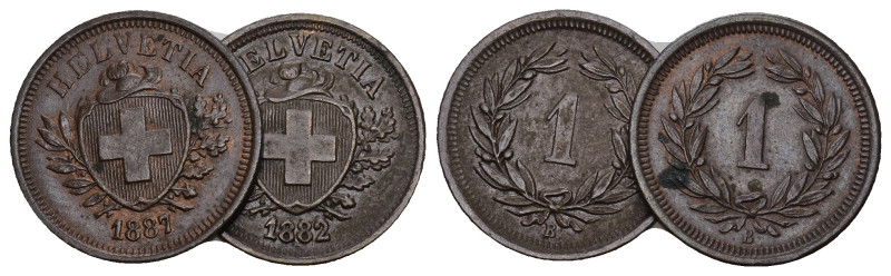 SCHWEIZ. EIDGENOSSENSCHAFT 1 Rappen 1882+1887. Divo 11. HMZ 2-1215. vorzüglich D...